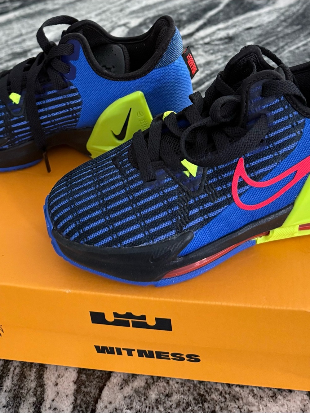 Nike Kids LeBron WitnessBlue Sneakers with Neon Green and Pink Accents